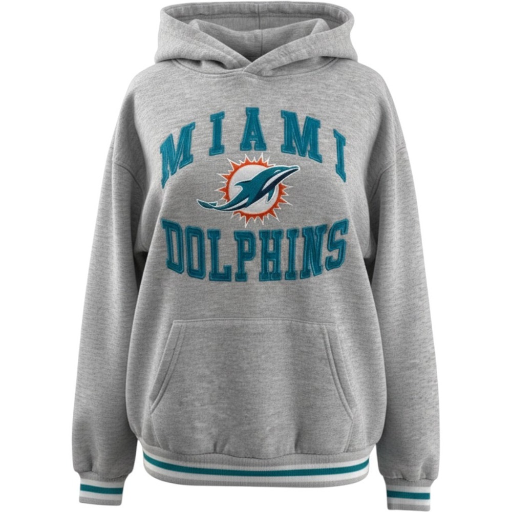 NFL Team Apparel Miami Dolphins Youth Hoodie Grey Embroidered Size 14-16 XL